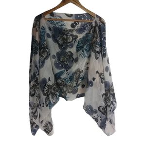 Beautiful S Aquamarine Gray Butterflies Scarf Top